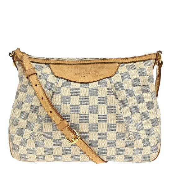LOUIS VUITTON Siracusa PM Shoulder Bag Damier Azur Leather White - Picture 1 of 15
